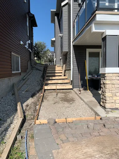 Side yard walkway and steps prep